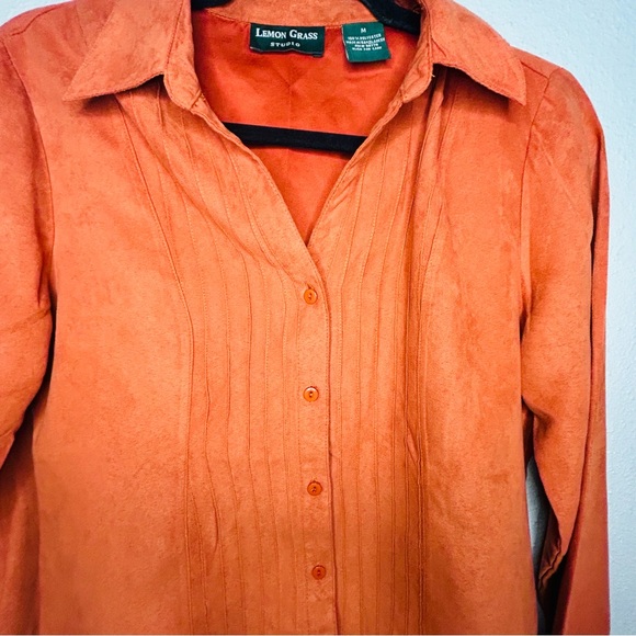Lemon grass long sleeve collar button down burnt orange shirt jacket size med. - Picture 2 of 6